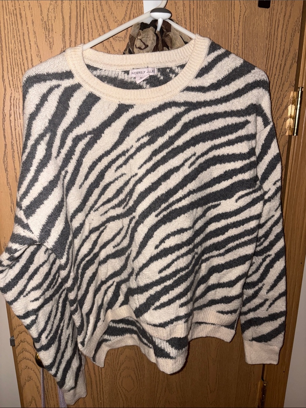 Sincerely Jules Zebra-Print Crewneck Sweater - Black & Cream